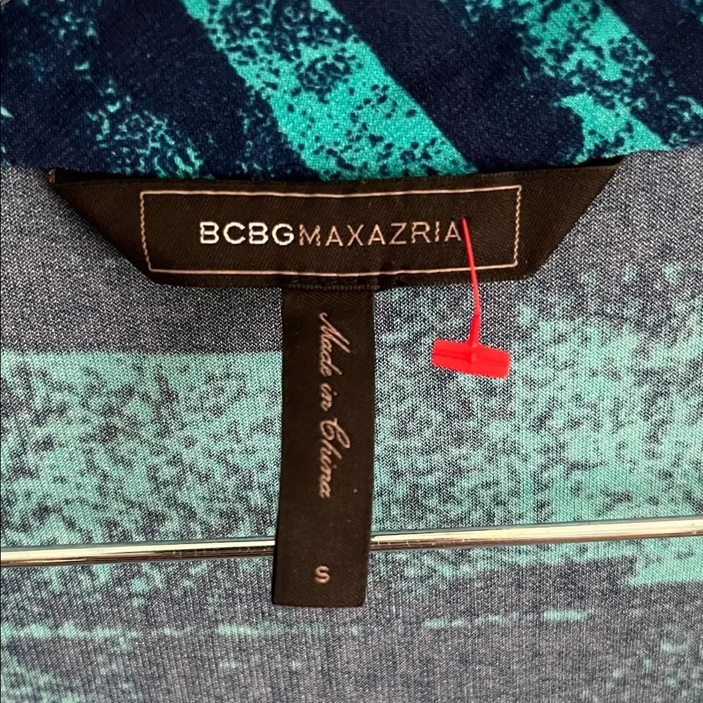 BCBGMaxAzria Teal and Navy Patterned Dress